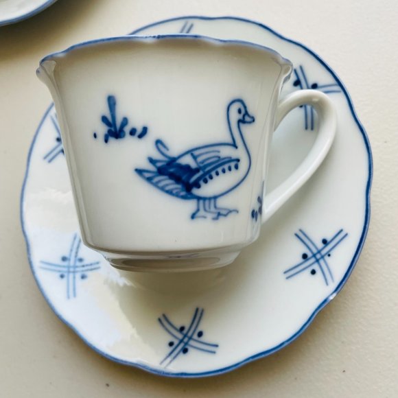 Vintage Cordon Blue Porcelain Blue Goose Demitasse Cup Saucer Set of 3 - Picture 2 of 9